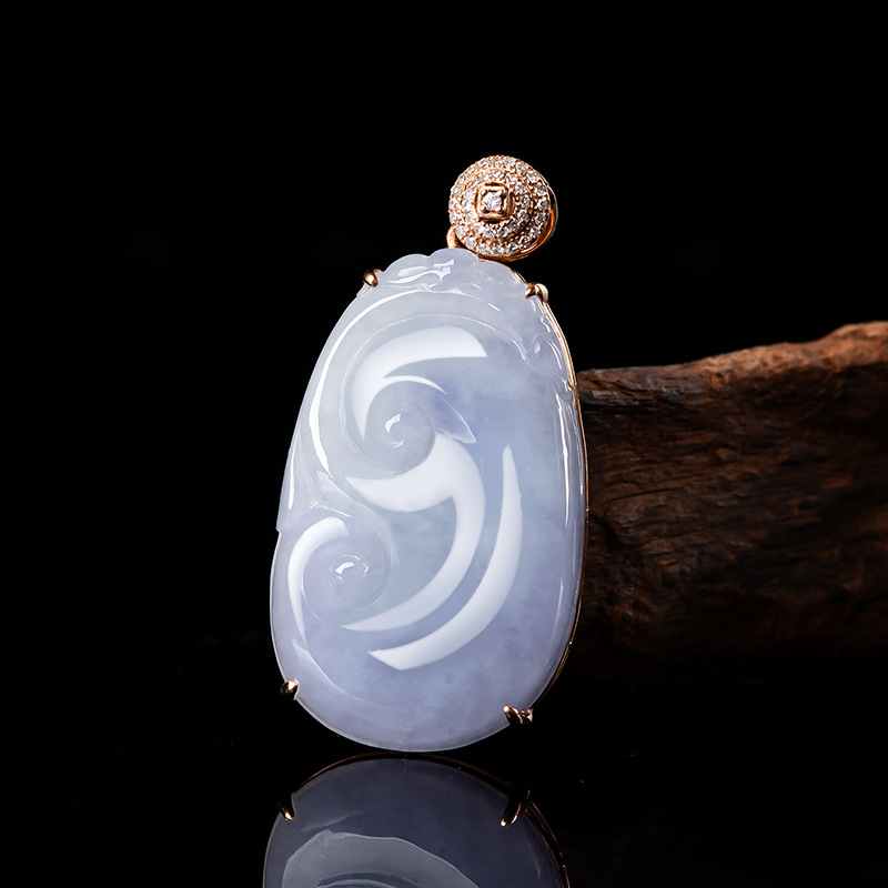 孤品天然缅甸a货翡翠紫罗兰如意18k金镶嵌玉石吊坠挂件女款玉坠