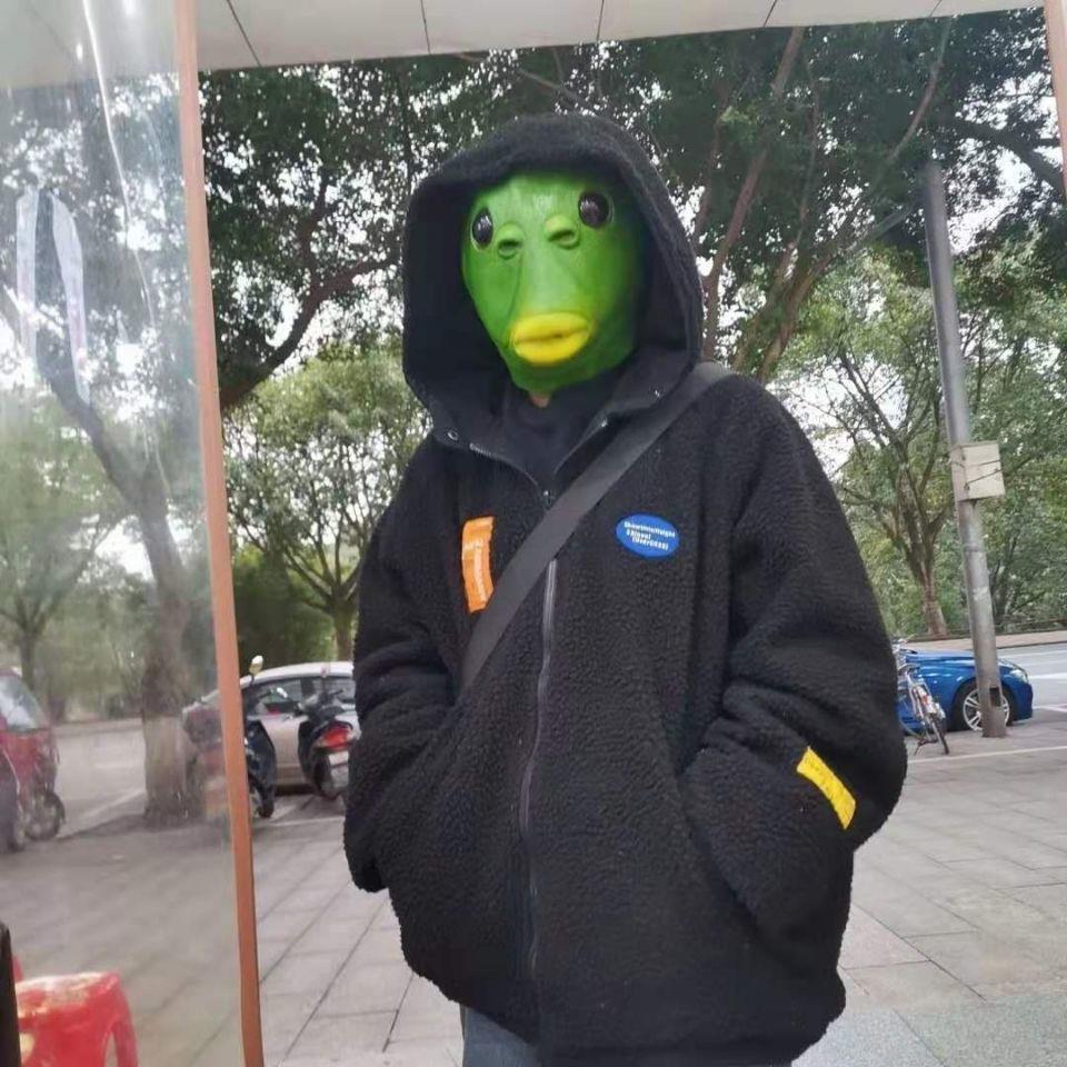 抖音同款绿鱼人头套面具绿鱼面具绿头鱼头套成人全脸乳胶动物道具