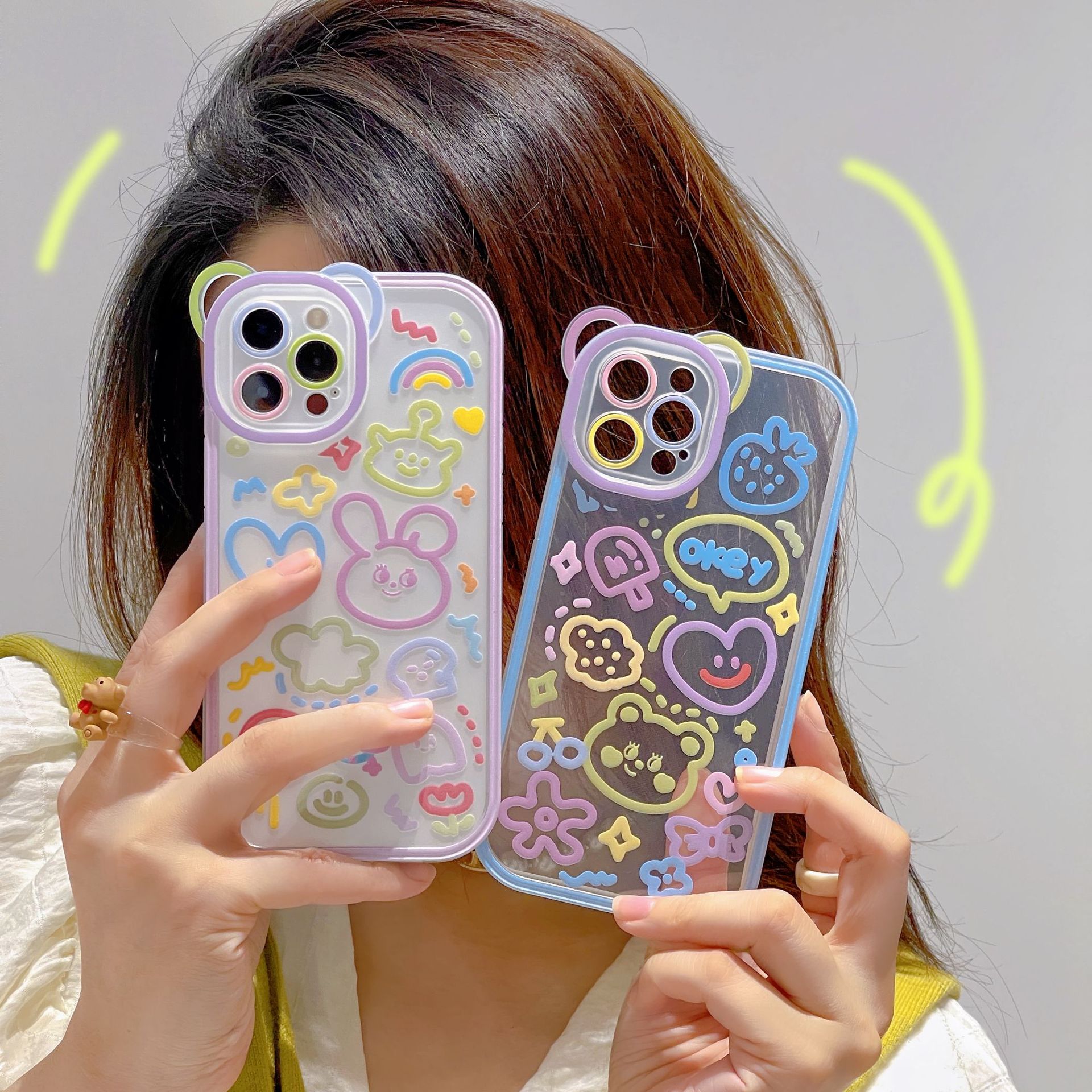 兔子适用iphone11/12手机壳苹果13卡通13pro涂鸦xr透明软壳xs女生