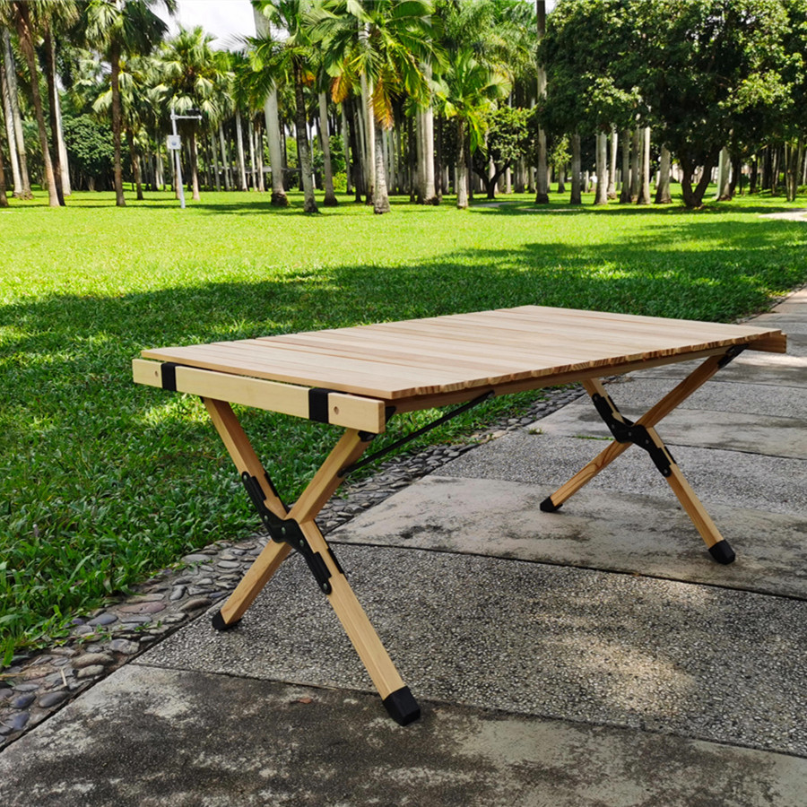 实木蛋卷桌户外折叠桌椅便捷式户外烧烤桌露营桌户外蛋卷桌露营桌