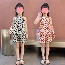 网红洋气女童波点套装中大童夏季韩版背心上衣时髦短裤休闲两件套