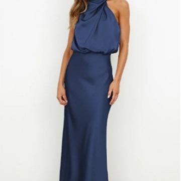 2023春夏热卖新款高级感缎面无袖连衣裙欧美时尚优雅名媛轻晚礼裙