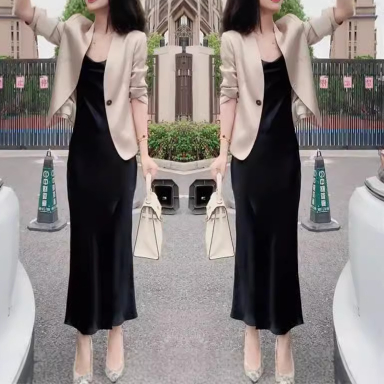 外套春秋醋酸套装裙新款时尚网红 爆款女显瘦西服吊带裙-阿里巴巴