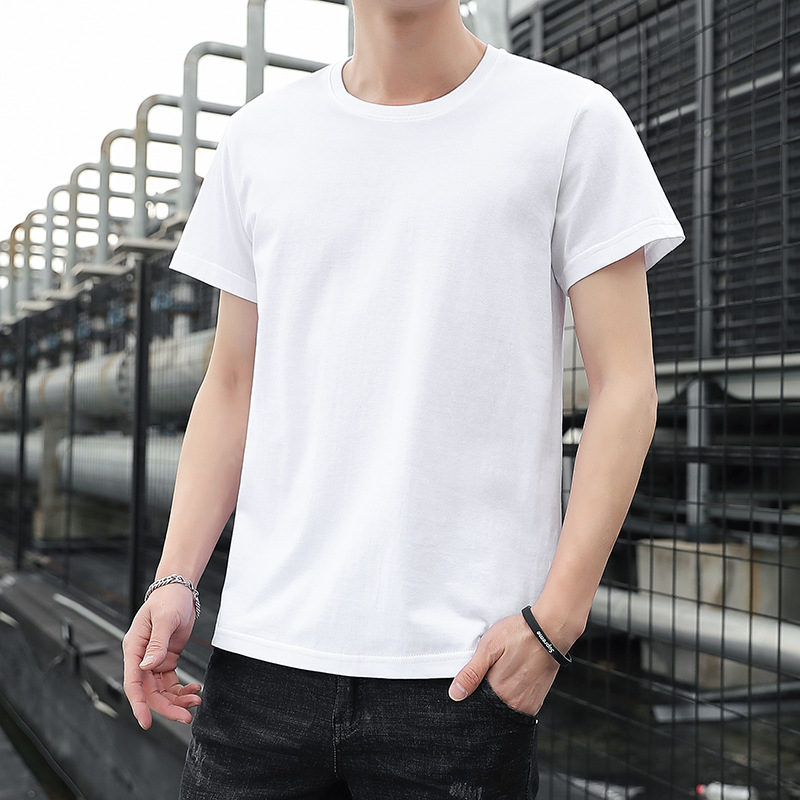 重磅棉夏季男士纯棉170克短袖t恤圆领青少年情侣光板短t韩版百搭