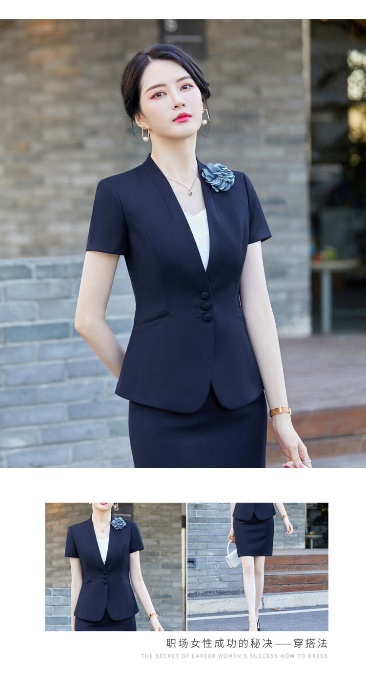 2022新款职业套装夏短袖工作服时尚西装套裙办公经典工衣厂家西服