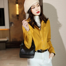 黄色雪纺衬衣女设计感小众2021秋季新款高端气质职业衬衫长袖上衣