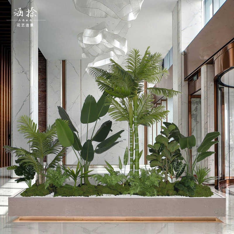 室内大型仿真植物景观造景假绿植搭配楼梯下橱窗商场盆栽组合装饰