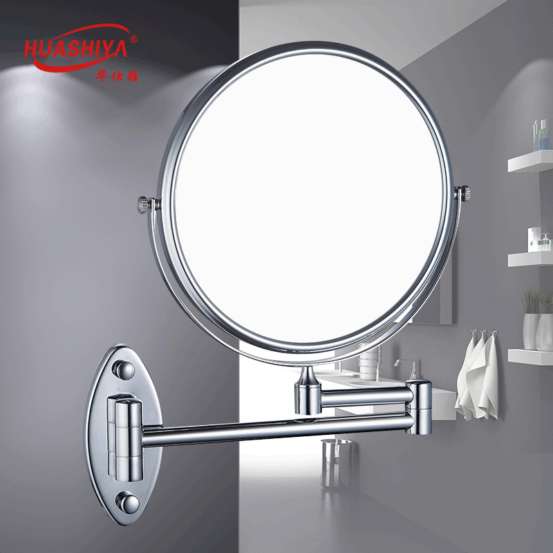 Round Bathroom Telescopic Cosmetic Mirror Single Side round Mirror Wall Hanging Hairdressing Mirror Metal Pu Princess Makeup Mirror