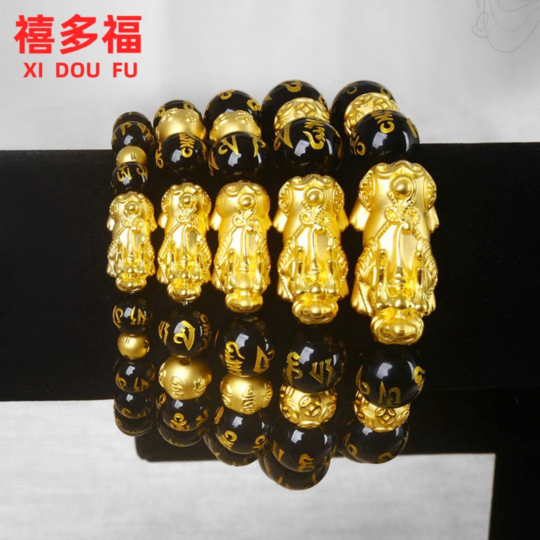 水贝珠宝黄金金貔貅手链男女3d硬金999足金玛瑙转运珠路路通手串