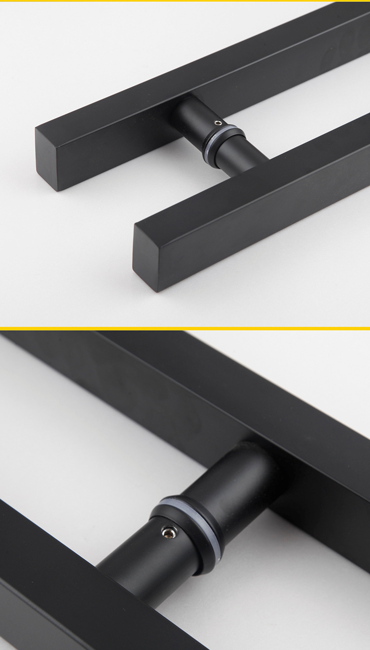 玻璃门拉手哑黑色方管不锈钢门把手办公室无框推拉门对装加厚拉手