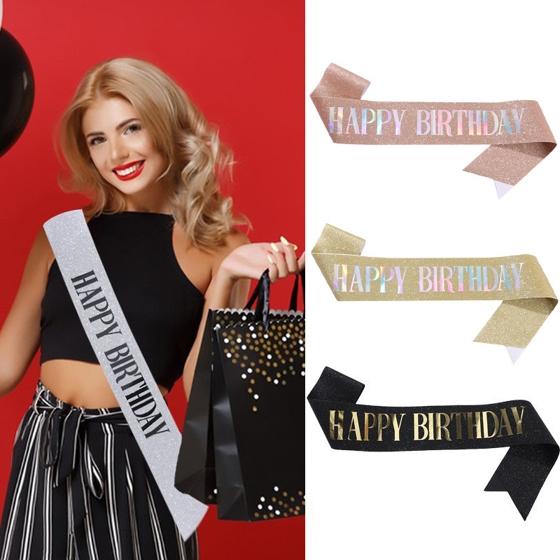 欧美新款派对happy birthday绶带礼仪带金葱布烫金肩带生日装扮