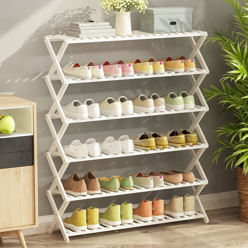 鞋架免安装白色鞋架子门口结实简易置物架落地多层实木经济型鞋柜