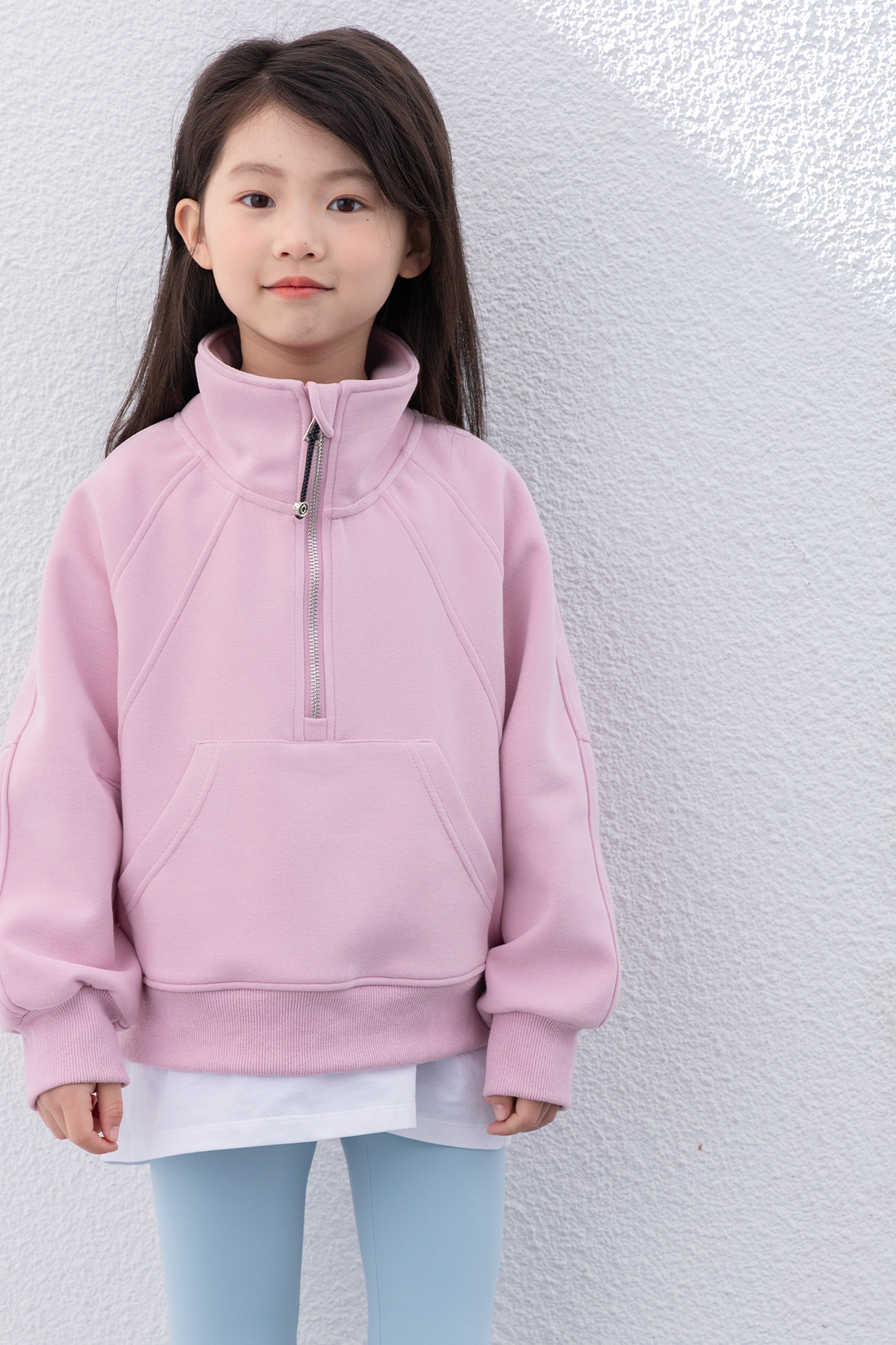 儿童运动卫衣2025春款女童宽松半拉链卫衣中大童lulu同款休闲上衣