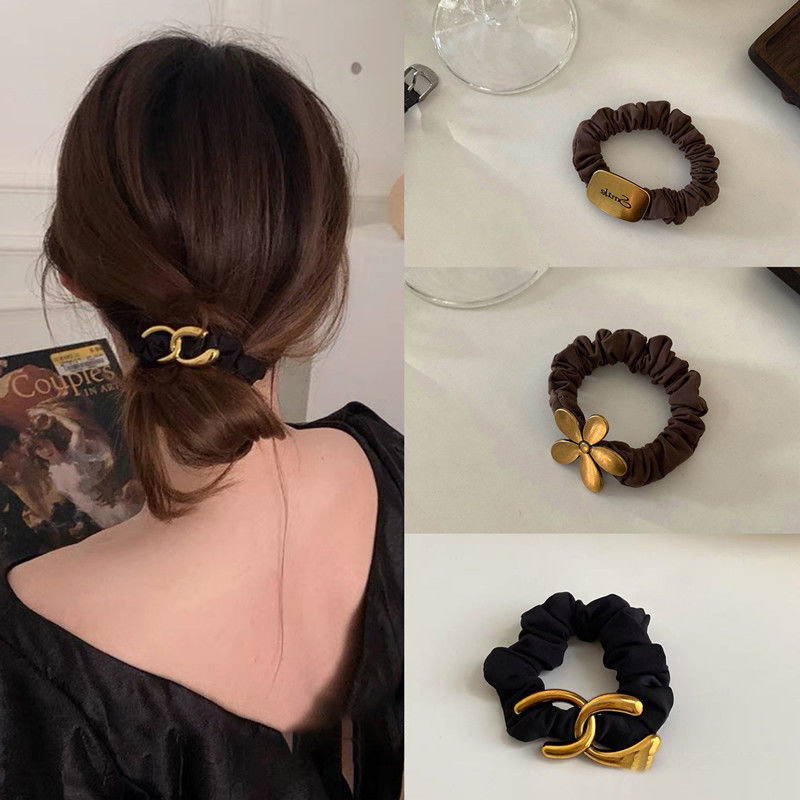 Korean Style Hair Ring Wholesale Yiwu Handmade Alloy Classic Style Black Intestinal Ring Flower Hair Rope Lazy Hair Series