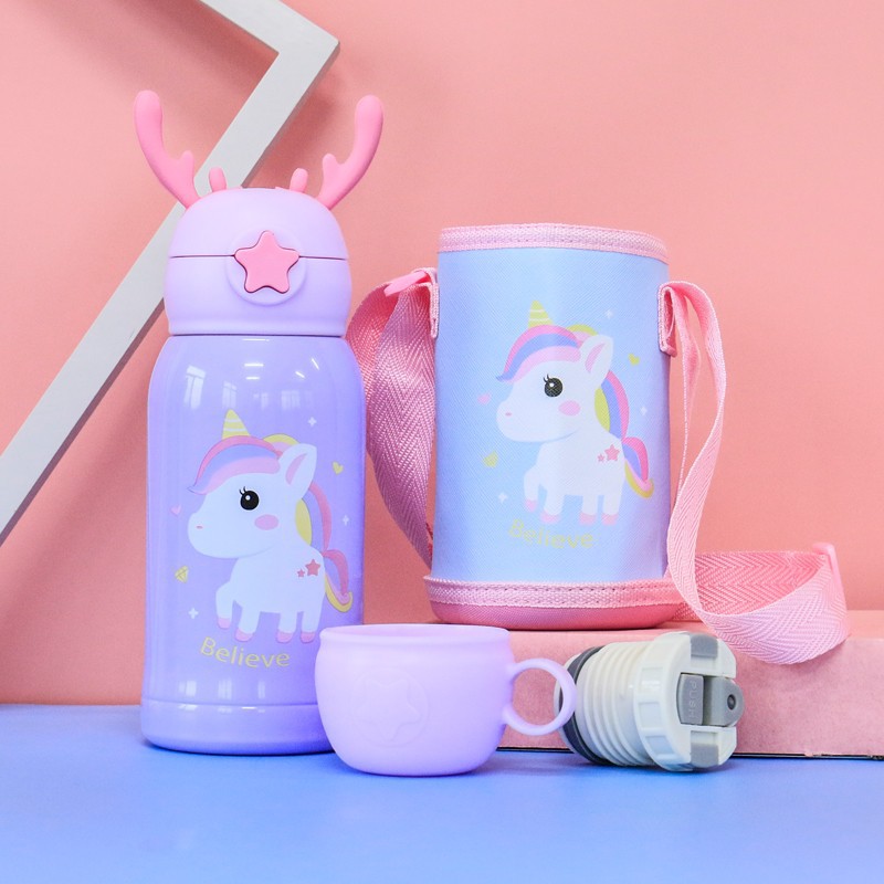 New Cartoon Deer 316 Stainless Steel Thermos Cup Children Portable Cloth Bag Bouncing Cup Student Water Cup
