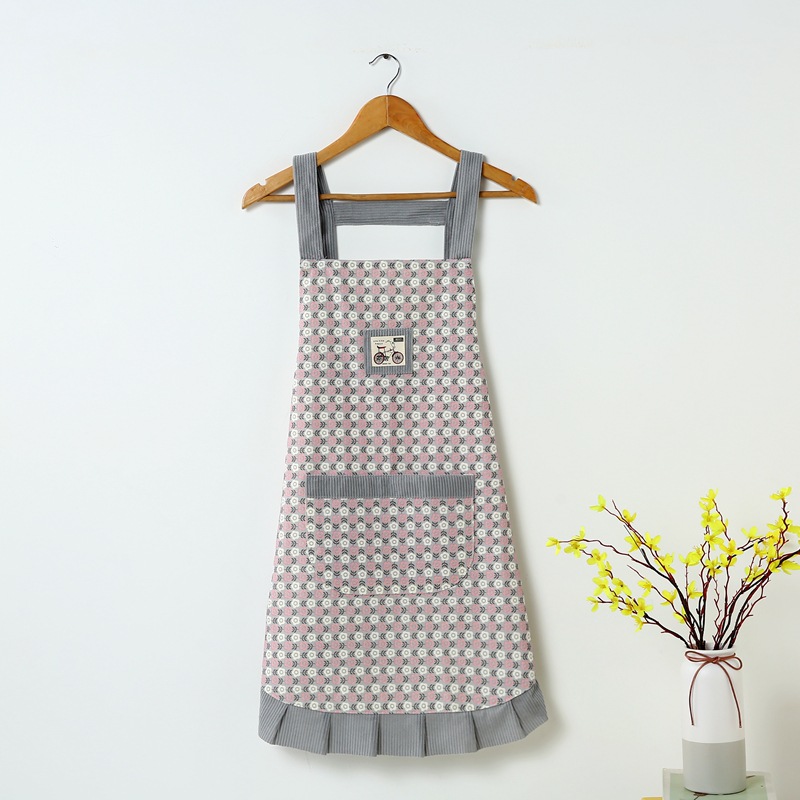 2023新款厨房围裙系带款多色碎花卡通波浪边做饭围裙厂家现货批发