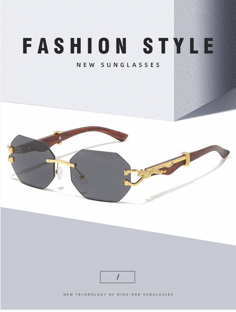 New retro wood-grain leopard temple sunglasses for men, European and American square frame driving cheetah decorative sunglasses for cross-border wholesale pic 1