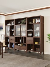 新中式实木博古架推拉门玻璃门书架客厅书柜带柜门落地茶室置物柜