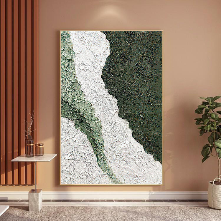 侘寂风抽象画轻奢客厅玄关挂画现代简约绿色装饰画铝合金竖版简约
