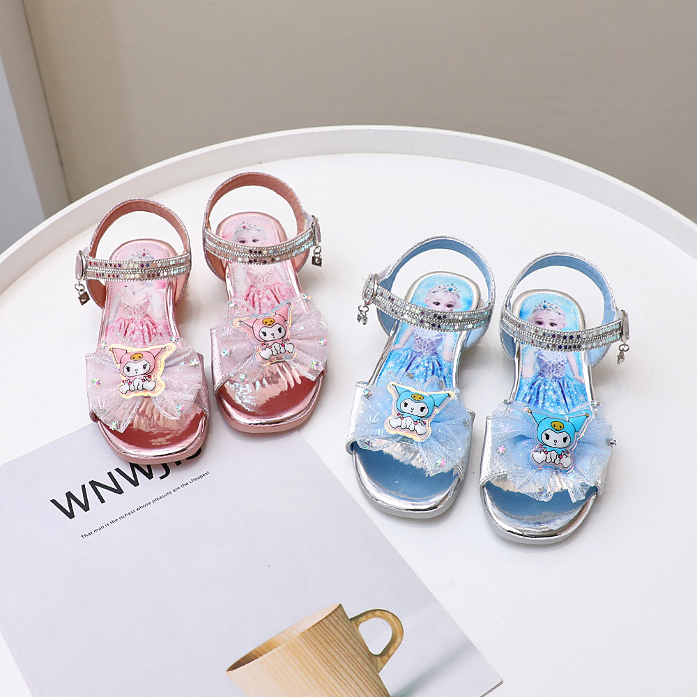 2024新款夏季亮闪闪小高跟女童凉鞋儿童公主鞋银色小女孩9647