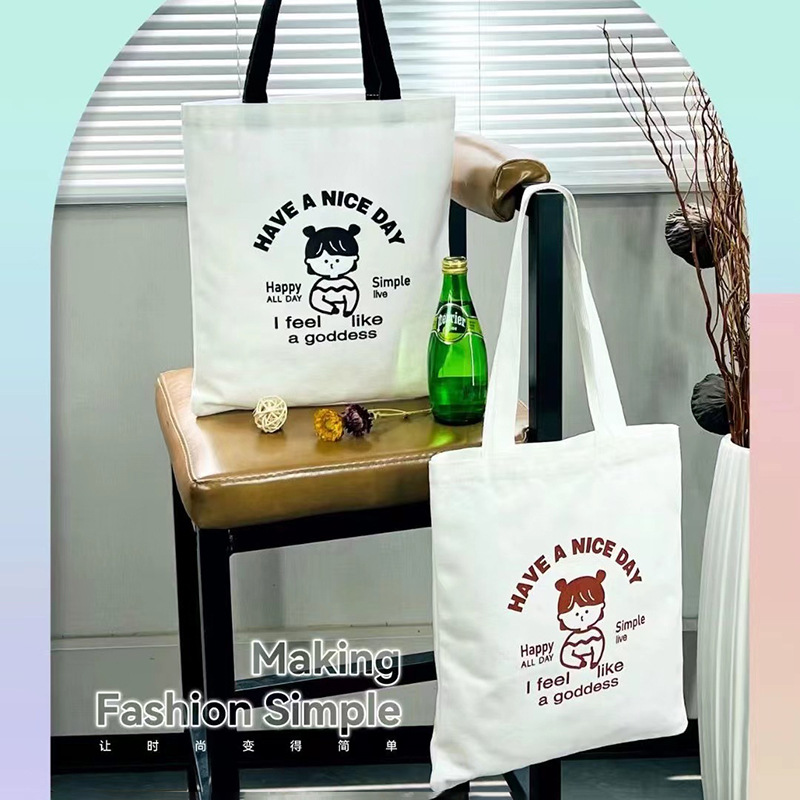 Canvas Single-Shoulder Bag Advertising Cotton Bag Portable Canvas Bag Blank Diy Cloth Bag Green Shopping Bag Printing