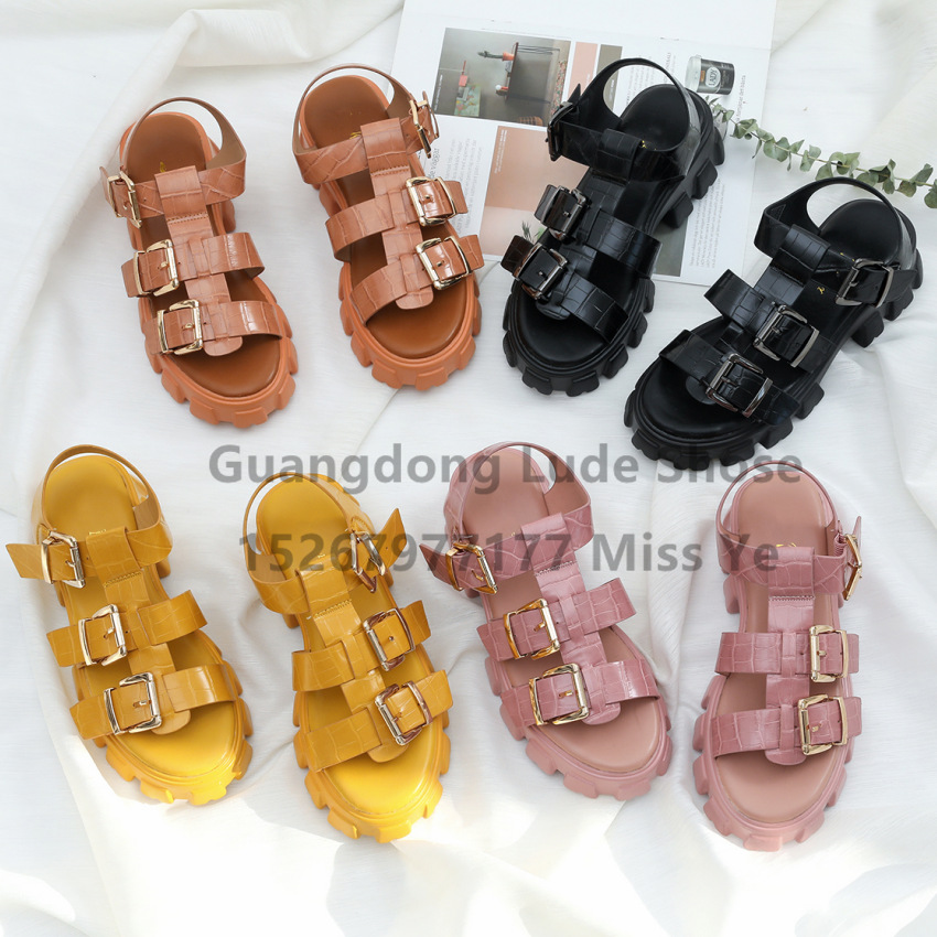 Summer New Women‘s Sandals Sports Style Platform Sandals Casual Versatile Simple Comfortable Metal Buckle Sandals