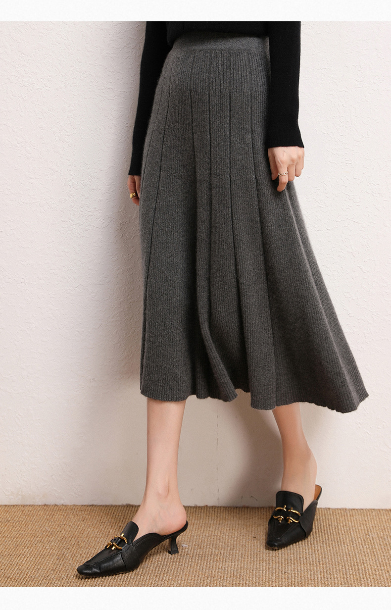 秋冬新款羊绒半身裙女中长款高腰宽松过膝a字裙纯色百搭打底毛裙