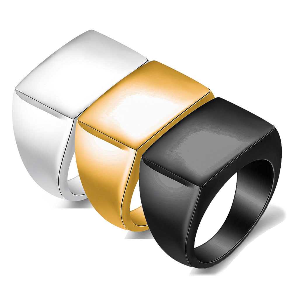 欧美跨境ins时尚简约光面18MM长方形钛钢不锈钢戒指可激光Logo女