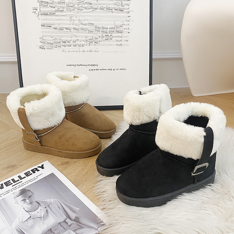 Thick Bottom Northeast Snow Boots Women's Autumn and Winter 2023 New Short Fur Booties Buckle plus Velvet Thick Cotton Shoes