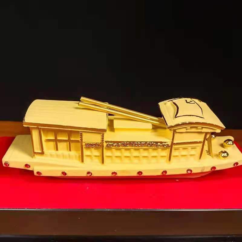 厂家直售树脂绒沙金红船摆件嘉兴周年庆纪念品镀金南湖红船现货