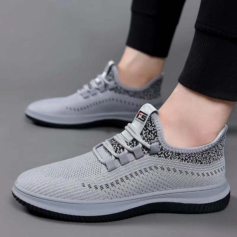 2023 Men's Shoes Spring and Summer New Flying Woven Breathable Casual Shoes plus Size Men's Suitable Mesh Slip-on Men's Shoes Casual Cross-Border