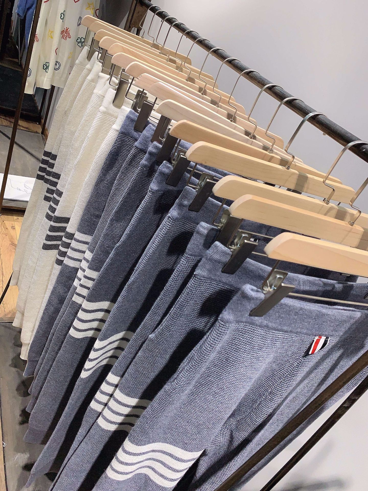 潮牌tb华夫格针织羊毛卫裤男士四条杠束脚裤女白条纹休闲百搭裤子