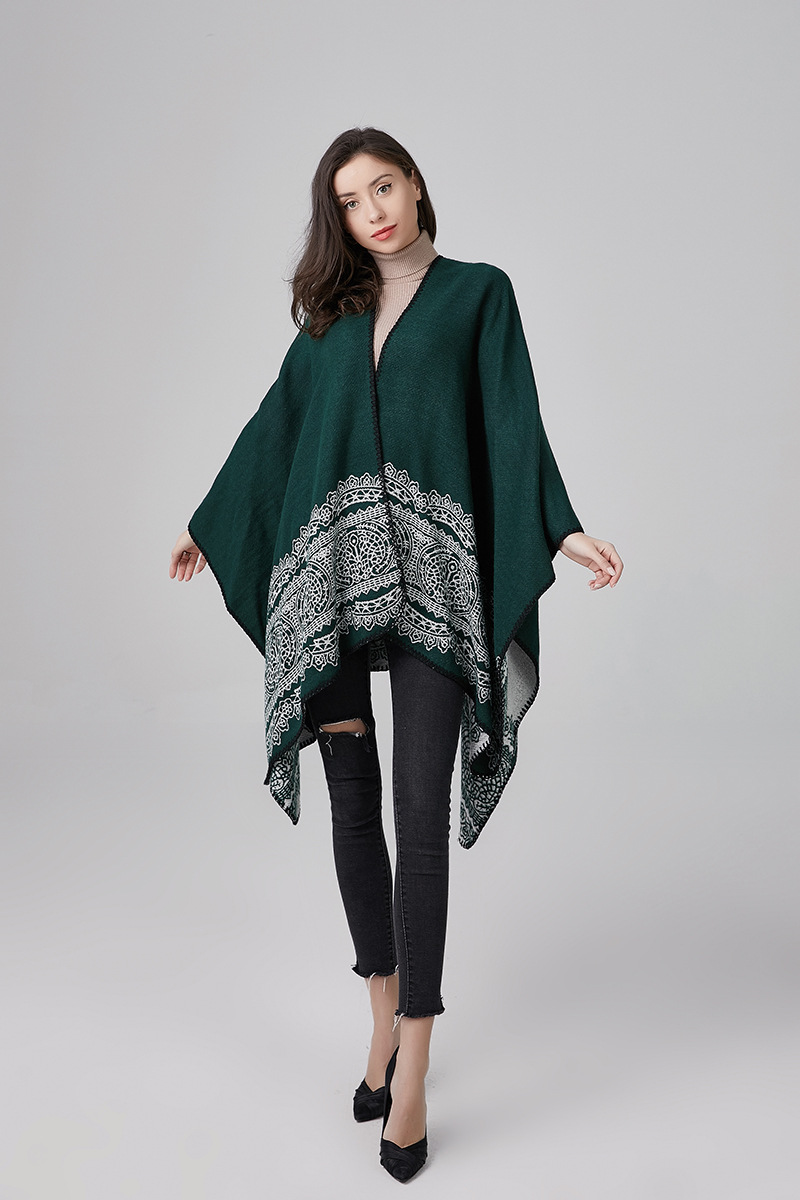 秋季新品现代简约优雅名媛风蕾丝花型开叉披肩斗篷女街头外搭披肩