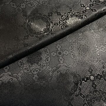 黑色牡丹相纹暗纹织锦缎尼龙布料口金包衣服面料复古黑旗袍-阿里巴巴