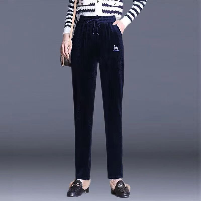 Spring and Autumn Corduroy Women's Straight-Leg Pants Striped Pants Women's High Waist Slimming Pants Middle-Aged Mother plus Size Pants