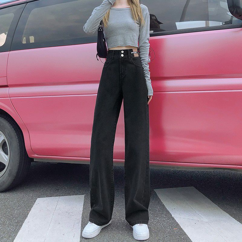 Women's Wide-Leg Jeans Spring and Autumn 2023 New Small Straight Loose Temperament French High Waist Drooping Mop Pants