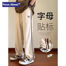 NASA美式条纹裤子男款春秋季潮牌复古加绒运动裤宽松直筒卫裤休闲