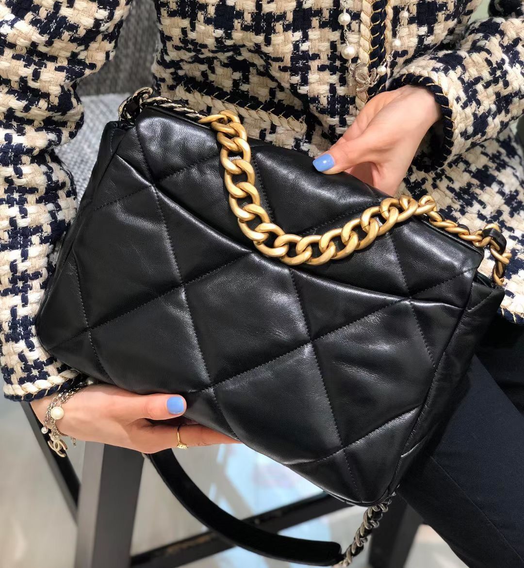 22bag新款小香风19bag 经典菱格链条牛皮流浪包cf金球方胖子女包