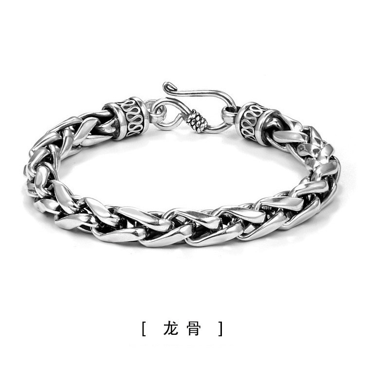 精品痞帅925银龙骨手链男士潮款百搭复古泰银简约饰品可刻字礼物