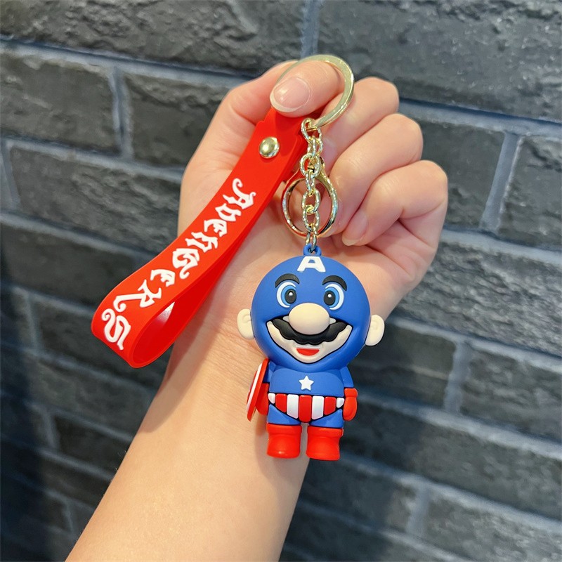 Creative Cartoon Crossdressing Marvel Mario Keychain Cute American Mario Key Chain Men and Women Handbag Pendant