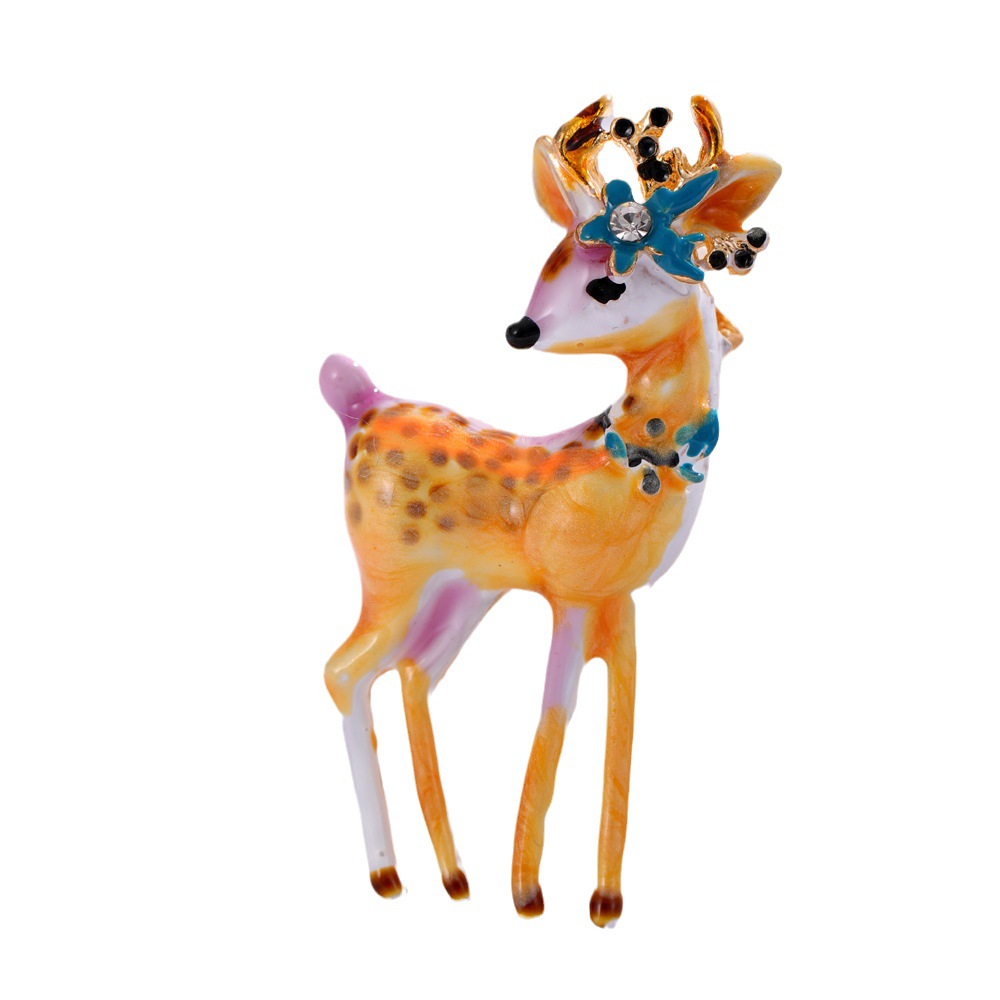 Painted Oil Dripping Deer Small Animal Brooch Creative Cute Anti-Exposure Book Bag Buckle Plum Blossom Deer Metal Pin Badge