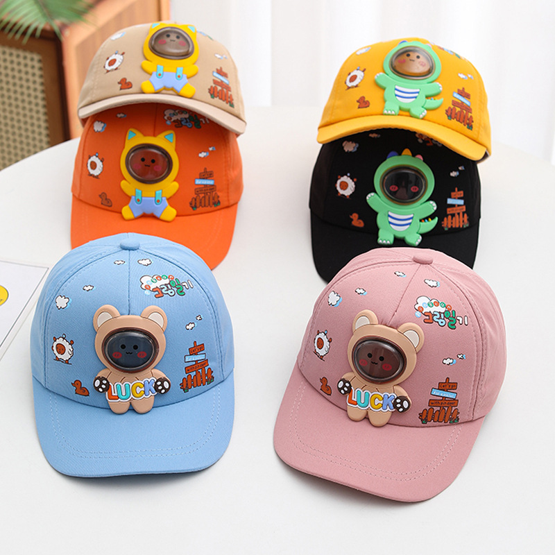 korean hat spring new all-match children‘s peaked cap cartoon space bear summer sun-proof children‘s baseball cap