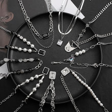 钛钢拼接镶钻项链女小众设计嘻哈国潮新中式锁骨链个性中性配饰