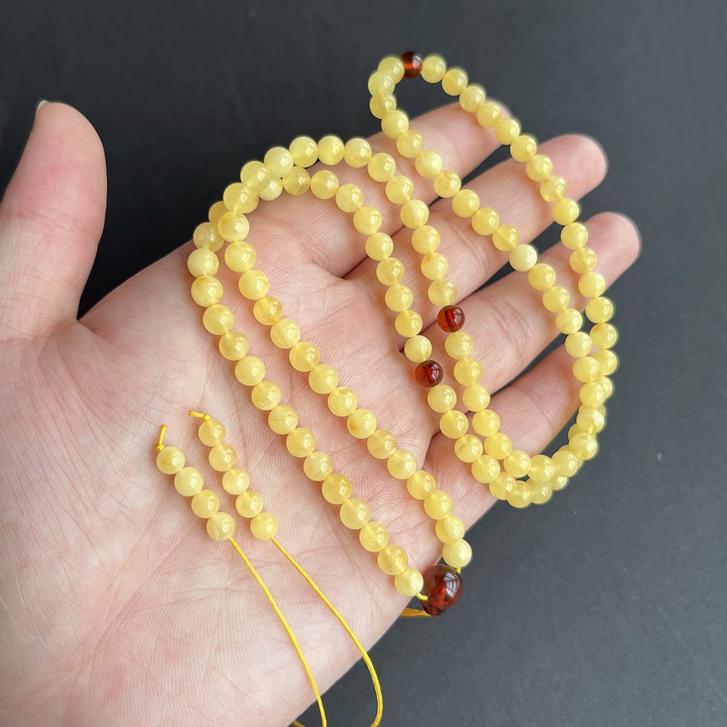 天然蜜蜡手串 天然琥珀蜜蜡108颗佛珠5mm多圈蜜蜡手链吊坠链批发