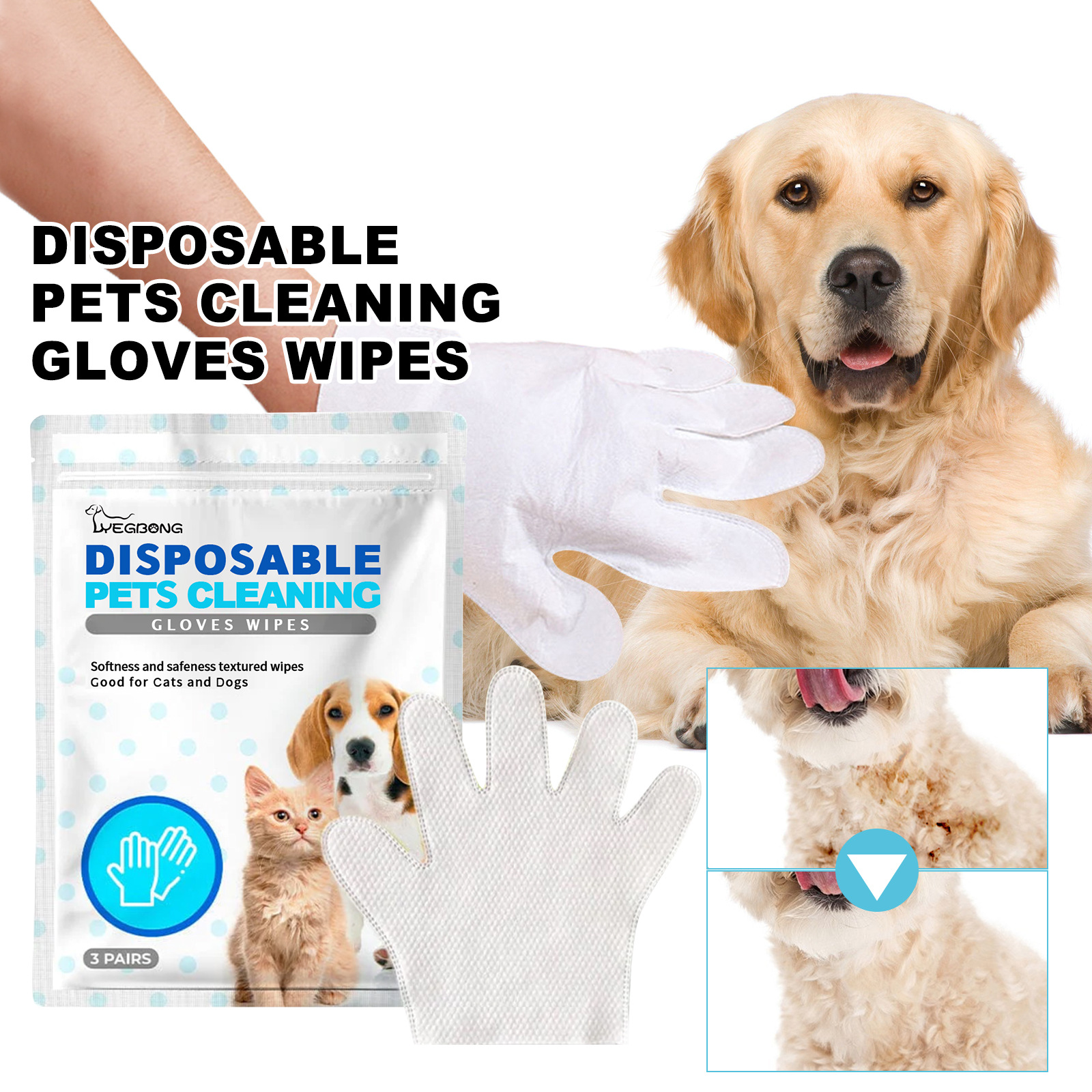 Yegbong Disposable Pet Cleaning Gloves Wipes Bath-Free Pet Cleaning Wipes Massage Bath Gloves