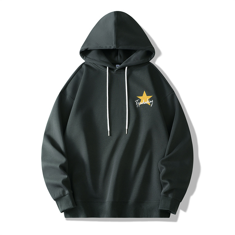 休闲连帽卫衣男秋新款潮牌星星印花卫衣男宽松落肩百