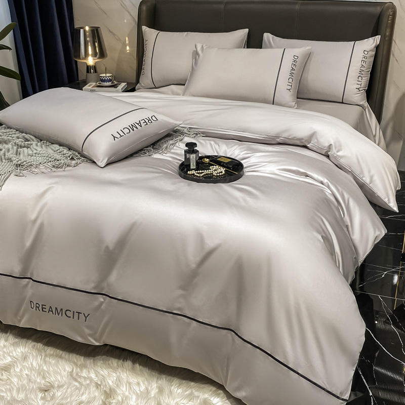 high-grade affordable luxury style 60 long-staple cotton satin cotton four-piece cotton quilt cover fitted sheet and bed sheet bedding