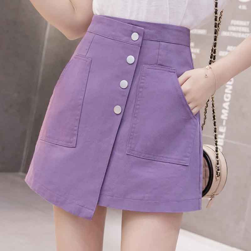 紫色半身裙女不规则高腰a字口袋牛仔短裙夏季新款显瘦包臀一步裙
