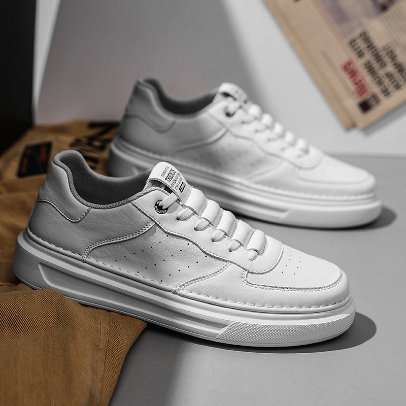 Putian Men's Shoes 2024 Spring New Small White Shoes Men's Leather Sports Air Force Board Shoes Ins Light Break