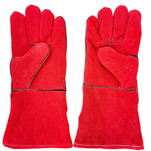 红色牛皮长款焊工手套14寸红色1.2mm厚牛皮夹加固缝纫电焊手套